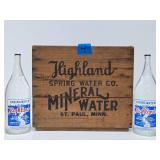 Excellent Vintage HIGHLAND Saint Paul Spring Water Wood Advertising Crates w/Full Sealed Bottles #4