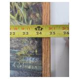 Very Nice Vintage Framed Signed Original Oil on Canvas Farm Scene w/Horses - Signed Ada Johnson