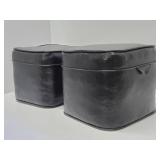 Matching Pair of Genuine Mid Century 1960's era Stuffed Black Leather Footstools
