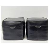 Matching Pair of Genuine Mid Century 1960's era Stuffed Black Leather Footstools