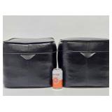 Matching Pair of Genuine Mid Century 1960's era Stuffed Black Leather Footstools