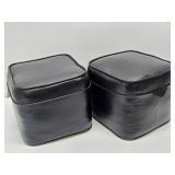 Matching Pair of Genuine Mid Century 1960's era Stuffed Black Leather Footstools