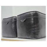 Matching Pair of Genuine Mid Century 1960's era Stuffed Black Leather Footstools