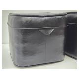 Matching Pair of Genuine Mid Century 1960's era Stuffed Black Leather Footstools