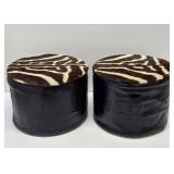 Original Mid Century 1960's-70's era Genuine Leather & Zebra Hide Footstools