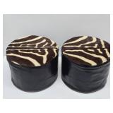 Original Mid Century 1960's-70's era Genuine Leather & Zebra Hide Footstools