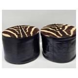 Original Mid Century 1960's-70's era Genuine Leather & Zebra Hide Footstools