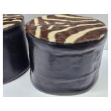 Original Mid Century 1960's-70's era Genuine Leather & Zebra Hide Footstools