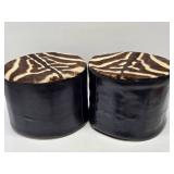 Original Mid Century 1960's-70's era Genuine Leather & Zebra Hide Footstools