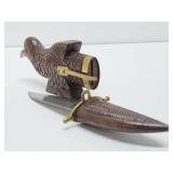 Vintage Carved Wooden Bird Knife Holder & Knife