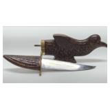 Vintage Carved Wooden Bird Knife Holder & Knife
