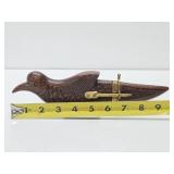 Vintage Carved Wooden Bird Knife Holder & Knife