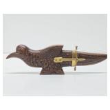 Vintage Carved Wooden Bird Knife Holder & Knife