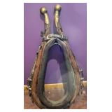 Vintage Leather Horse Harness with Brass Fittings and Padded Neck Collar