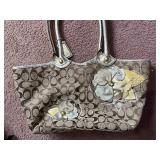 Coach Signature Tote Bag - Floral Appliqués on Brown Coated Canvas MV1073-F16276