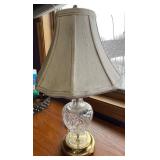 Crystal Glass Table Lamp with Beige Fabric Shade, Faceted Body, Gold Base