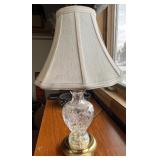Crystal Glass Table Lamp with Beige Fabric Shade, Faceted Body, Gold Base