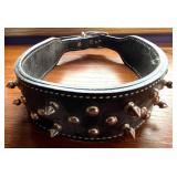 Leather Studded Dog Collar with Spikes - Black, 2in Wide, Adjustable
