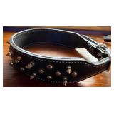 Leather Studded Dog Collar with Spikes - Black, 2in Wide, Adjustable