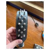 Leather Studded Dog Collar with Spikes - Black, 2in Wide, Adjustable