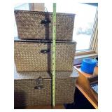 Natural Woven Rattan Storage Baskets - Set of 4: 1 Large Open & 3 Lidded