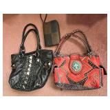 Studded Leather Handbag Set - Black & Red (Lot of 3)
