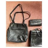 Black Leather Bag Set - 3-Piece: Backpack, Tote & Wallet