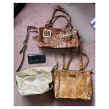 Brown Studded Leather Handbag w/ Brass Buckles - Tan Tote & Beige Hobo Bags & Harley Wallet