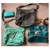 Leather Handbags Bundle - Teal, Green & Black Purses & Wallet