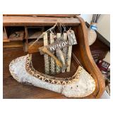 Primitive Welcome Sign Wall Decor With Fish, Netting & Weathered Wood Border & Birch Bark Canoe decor