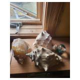 Murano Glass Egg Paperweight with Colorful Interior (Lot of 3 Seashells)