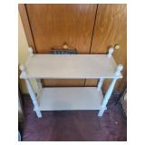 Two-Tier White Painted Wood Shelf with Turned Legs