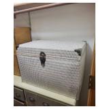White Wicker Storage Chest with Locking Front Latch