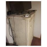 Beige Wicker Armoire Cabinet - 2 Doors, 4 Drawers, Carved Floral Panels