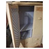 Beige Wicker Armoire Cabinet - 2 Doors, 4 Drawers, Carved Floral Panels