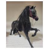 Horse Figures - 2-Pack Plastic Toy Horses, White & Black with Pink Tack