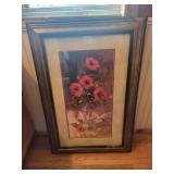 Red Poppy Bouquet in Vase - Framed Floral Wall Art with Gold Frame