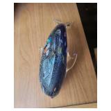 Dolphin Glass Sculpture - Blue Murano-Style with Multicolor Inclusions