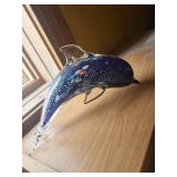 Dolphin Glass Sculpture - Blue Murano-Style with Multicolor Inclusions