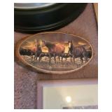 Horse Artwork Set - 4 Framed Prints & Round Clock