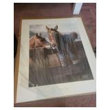 Horse Artwork Set - 4 Framed Prints & Round Clock