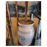 Marshall Pottery Hand Turned 2-Gallon Crock with Wooden Lid & Dasher
