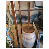 Marshall Pottery Hand Turned 2-Gallon Crock with Wooden Lid & Dasher