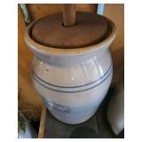 Marshall Pottery Hand Turned 2-Gallon Crock with Wooden Lid & Dasher