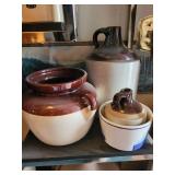 Stoneware Jugs - Brown & Cream Glaze (Lot of 3)