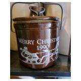 Cookie Jug Ceramic Jar - Merry Christmas 1990 Jar - Cream Tall Jar - Vintage Kitchen Decor Set