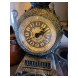 Vintage Ornate Clock With Pineapple Finial & Brown Ceramic Lidded Jar