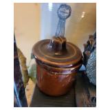 Vintage Ornate Clock With Pineapple Finial & Brown Ceramic Lidded Jar