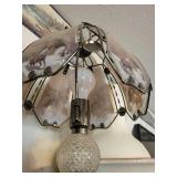 Vintage Native American Motif Glass-Panel Table Lamp and water basin