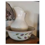 Vintage Native American Motif Glass-Panel Table Lamp and water basin